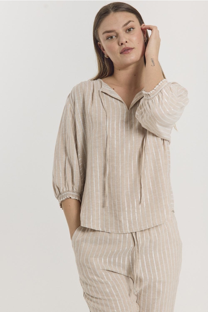 FQLALUX BLOUSE 205828 SAND MELANGE W OFF WHITE